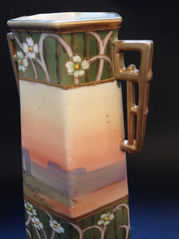 オールドノリタケ フラワーベース 夕景六角花瓶 - Grand montagne Antiques