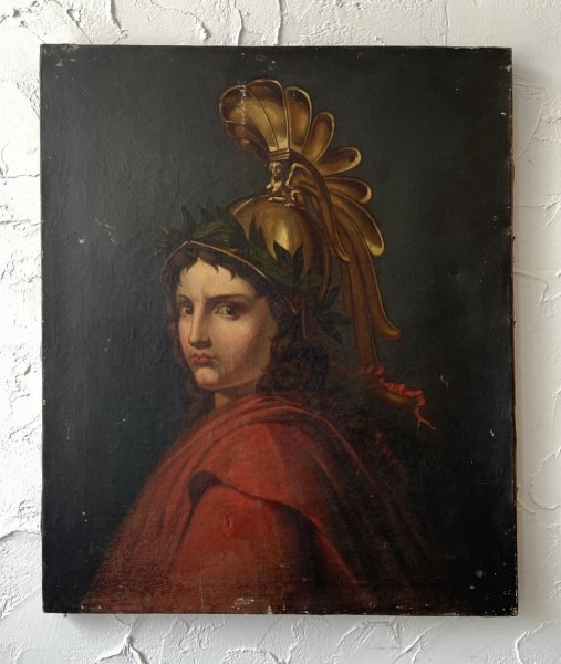 画像1: 19世紀 フランス 油彩画 アテナ（ミネルヴァ） 知恵と工芸の女神 ギリシャ・ローマ神話 アンティーク肖像画 (1)