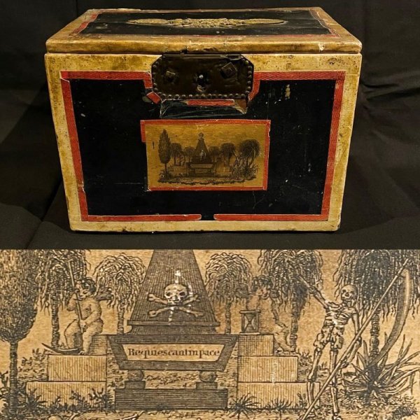 画像1: 19世紀 メメントモリ 箱 フランス アンティーク 珍奇 骸骨 天使 悪魔 髑髏 スカル 寓意 不思議な箱 (1)