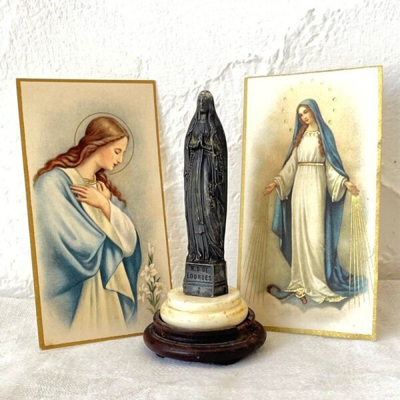 画像1: ルルドの聖母 マリア像 N.D. DE シルバー フランス アンティーク (1)