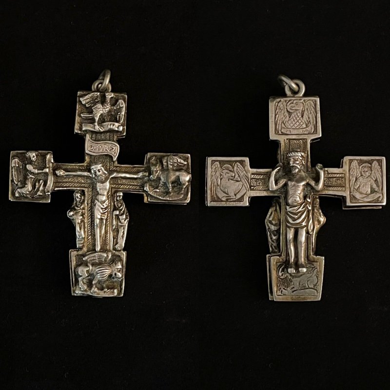 画像1: 十字架型 聖遺物容器 十聖人 聖遺物 銀製 19世紀 ドイツ ロマネスク ゴシック様式 ルリケール (1)