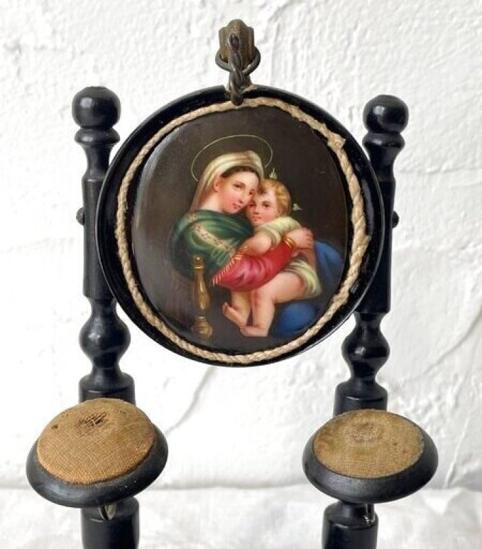 画像1: 聖母子像 リモージュ陶板 ソーイング スタンド アクセサリー ナポレオン3世時代  (1)