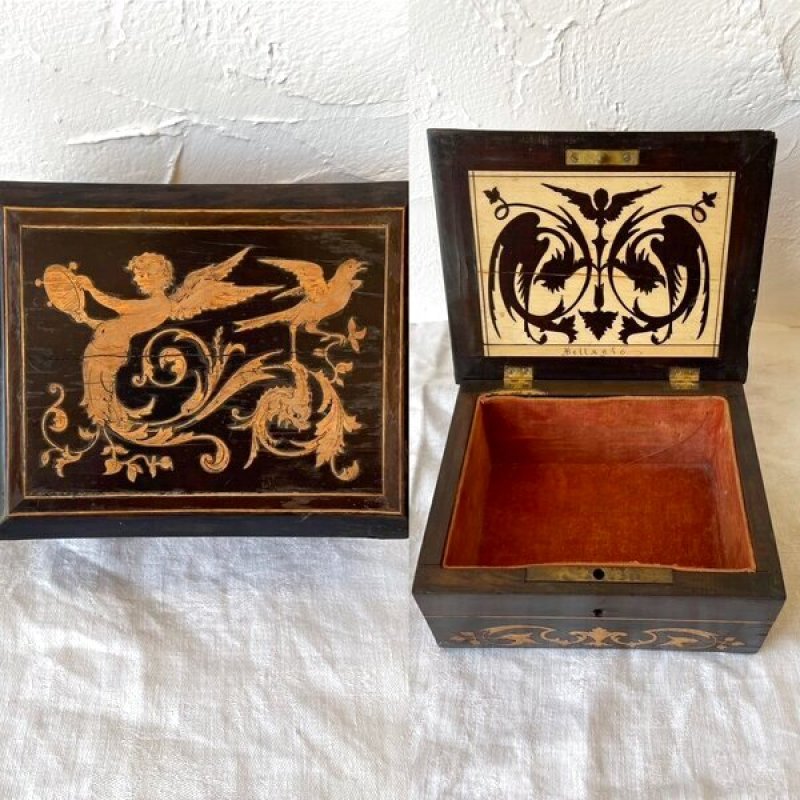 画像1: 19世紀 イタリア ジュエリーボックス  Bellagio ソレント 象嵌 インタルシオ グランドツアー アンティーク (1)