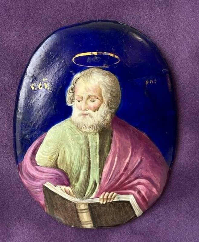 画像1: 18世紀フランス アンティーク 陶板画「福音書記者 聖マタイ」 (1)