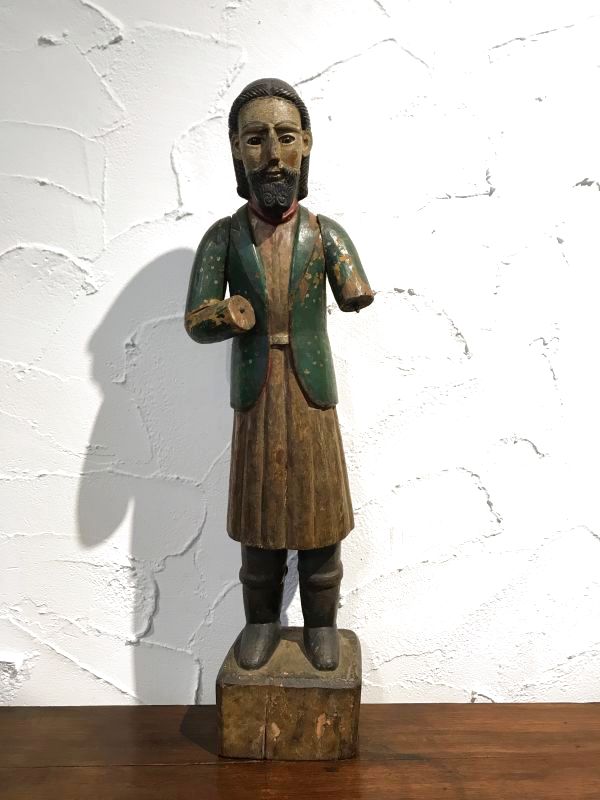 安い値段ドイツ　古民藝　木彫男性像　聖人像　アンティーク　工藝 西洋彫刻